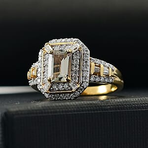 D'Joy AAA Asscher Cut Turkizite and Moissanite 1.80 ctw Ethereal Echo Ring in 18K Vermeil Yellow Gold Over Sterling Silver (Size 7.0)
