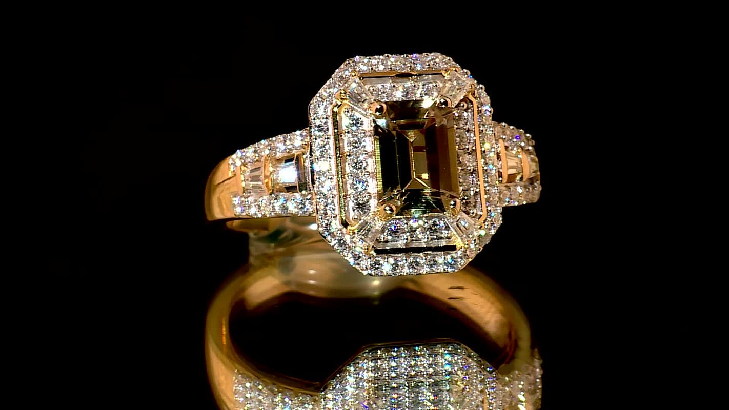 D'Joy AAA Asscher Cut Turkizite, Moissanite Ring in 18K Vermeil YG Over Sterling Silver (Size 10.0) 1.80 ctw