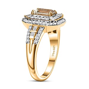 D'Joy AAA Asscher Cut Turkizite and Moissanite 1.80 ctw Ethereal Echo Ring in 18K Vermeil Yellow Gold Over Sterling Silver (Size 7.0)