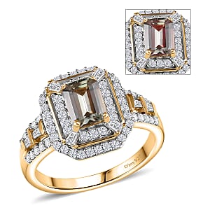 D'Joy AAA Asscher Cut Turkizite and Moissanite 1.80 ctw Ethereal Echo Ring in 18K Vermeil Yellow Gold Over Sterling Silver (Size 8.0)