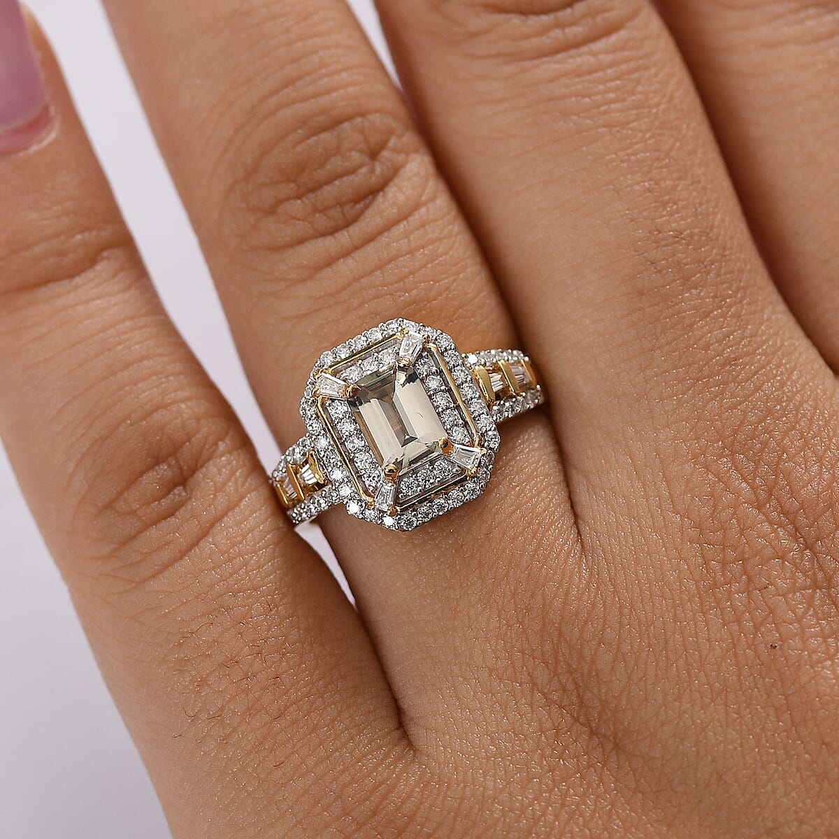 D'Joy AAA Asscher Cut Turkizite and Moissanite 1.80 ctw Ethereal Echo Ring in 18K Vermeil Yellow Gold Over Sterling Silver (Size 8.0) image number 2