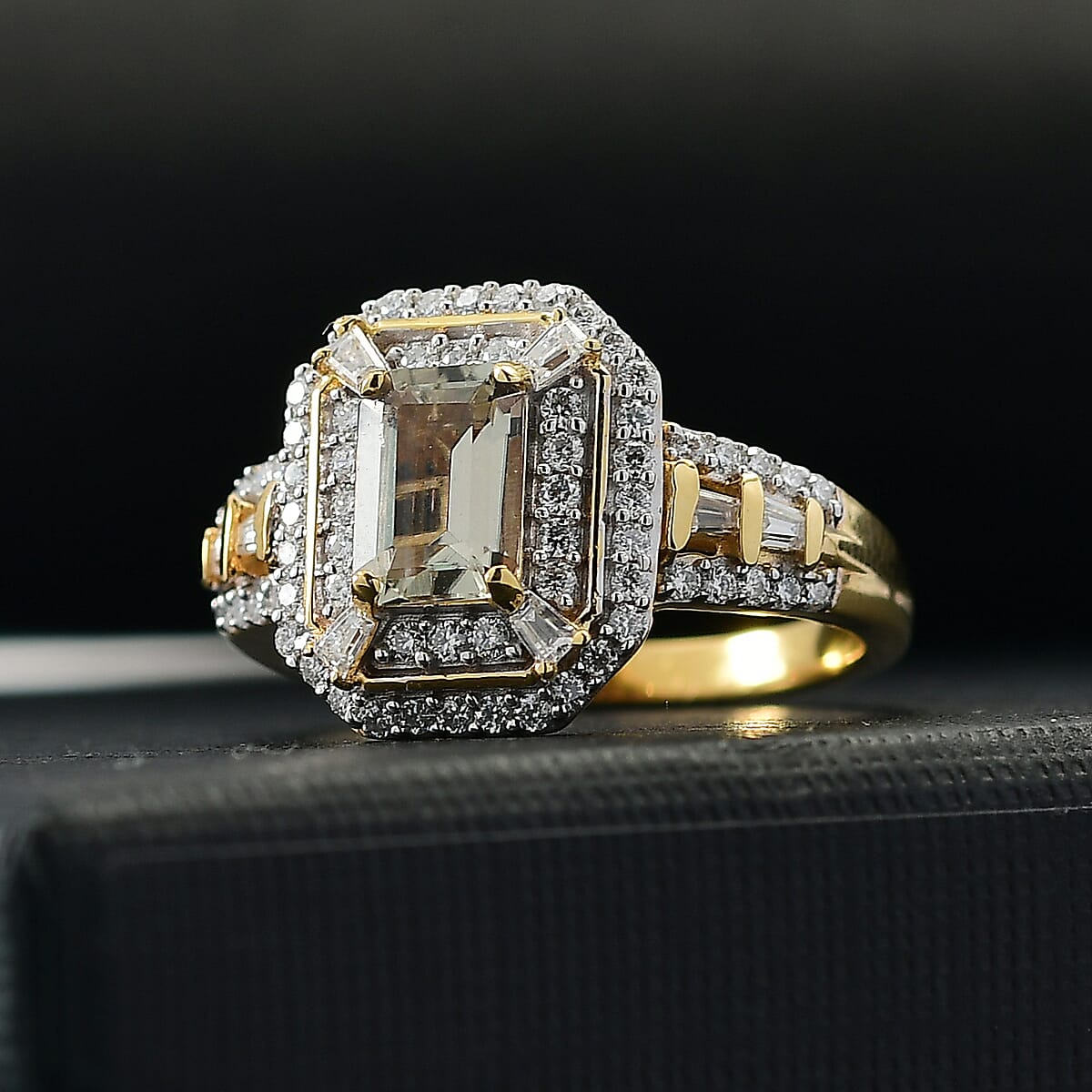D'Joy AAA Asscher Cut Turkizite and Moissanite 1.80 ctw Ethereal Echo Ring in 18K Vermeil Yellow Gold Over Sterling Silver (Size 9.0) image number 1