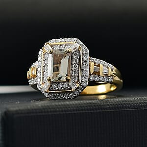 D'Joy AAA Asscher Cut Turkizite and Moissanite 1.80 ctw Ethereal Echo Ring in 18K Vermeil Yellow Gold Over Sterling Silver (Size 9.0)