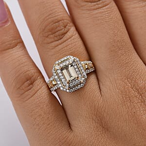 D'Joy AAA Asscher Cut Turkizite and Moissanite 1.80 ctw Ethereal Echo Ring in 18K Vermeil Yellow Gold Over Sterling Silver (Size 9.0)