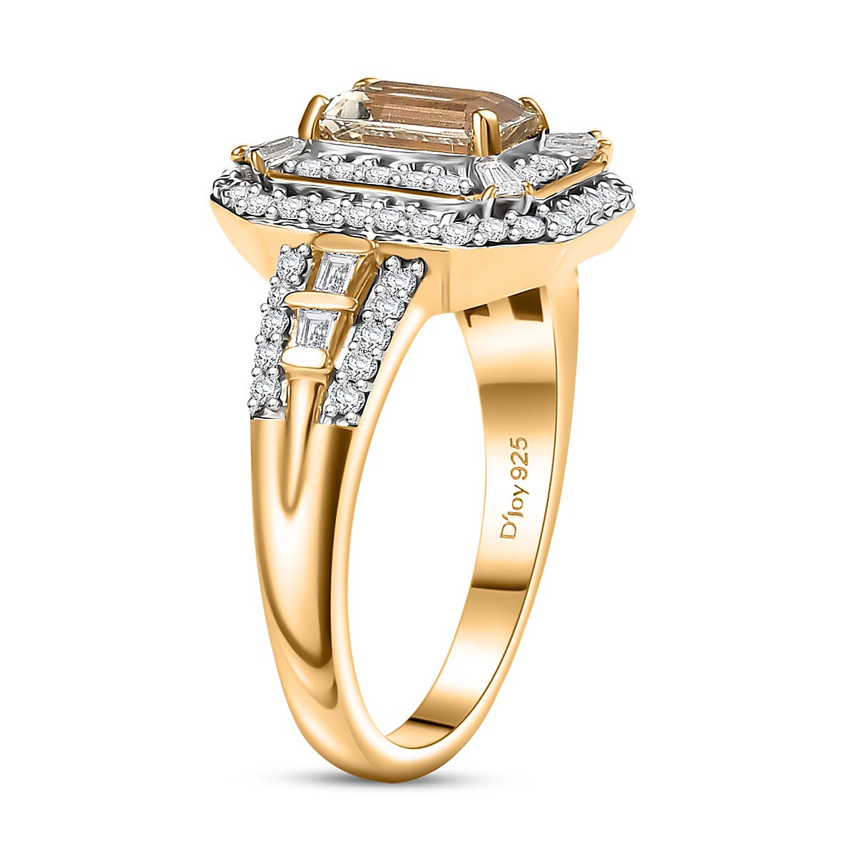 D'Joy AAA Asscher Cut Turkizite and Moissanite 1.80 ctw Ethereal Echo Ring in 18K Vermeil Yellow Gold Over Sterling Silver (Size 9.0) image number 3