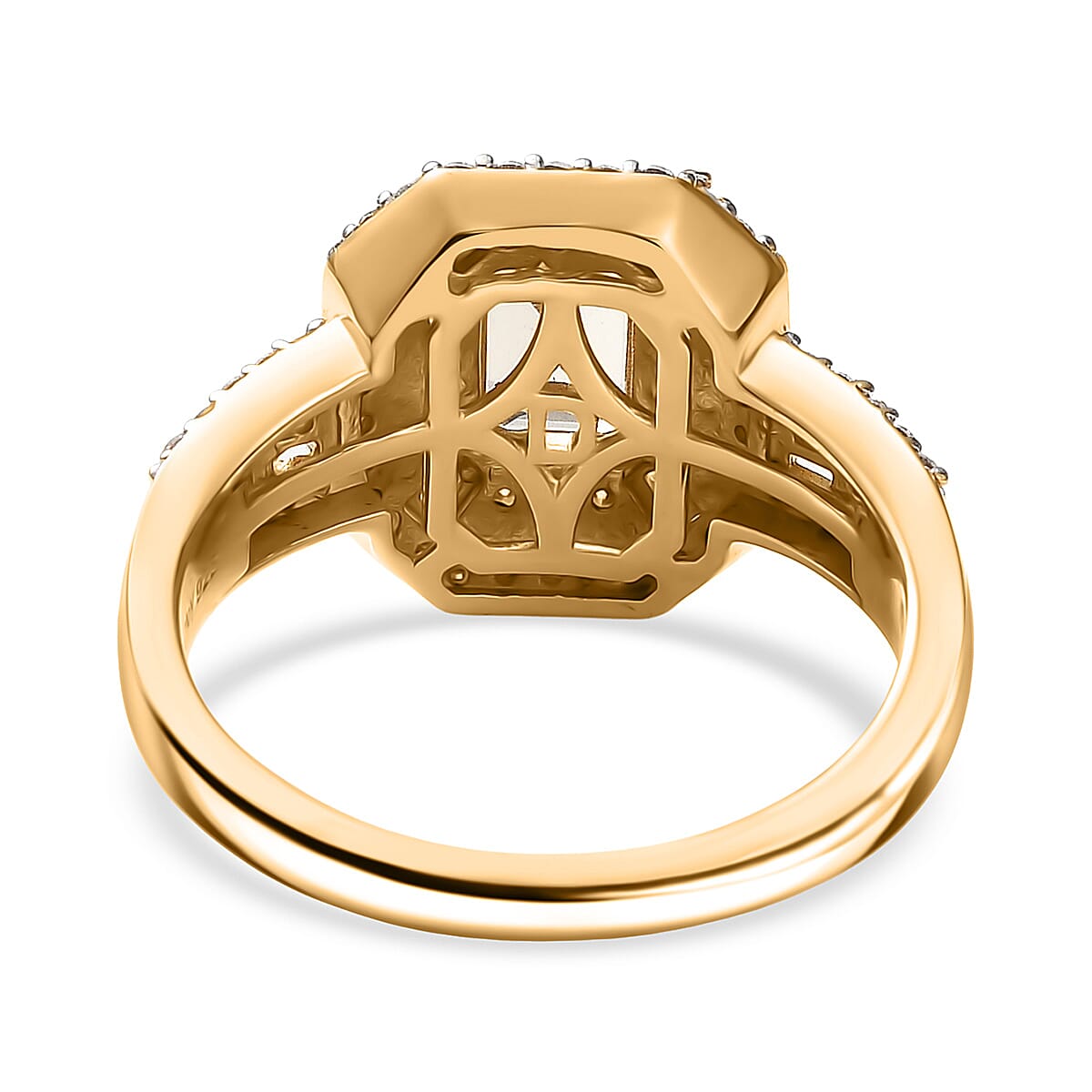 D'Joy AAA Asscher Cut Turkizite and Moissanite 1.80 ctw Ethereal Echo Ring in 18K Vermeil Yellow Gold Over Sterling Silver (Size 9.0) image number 4