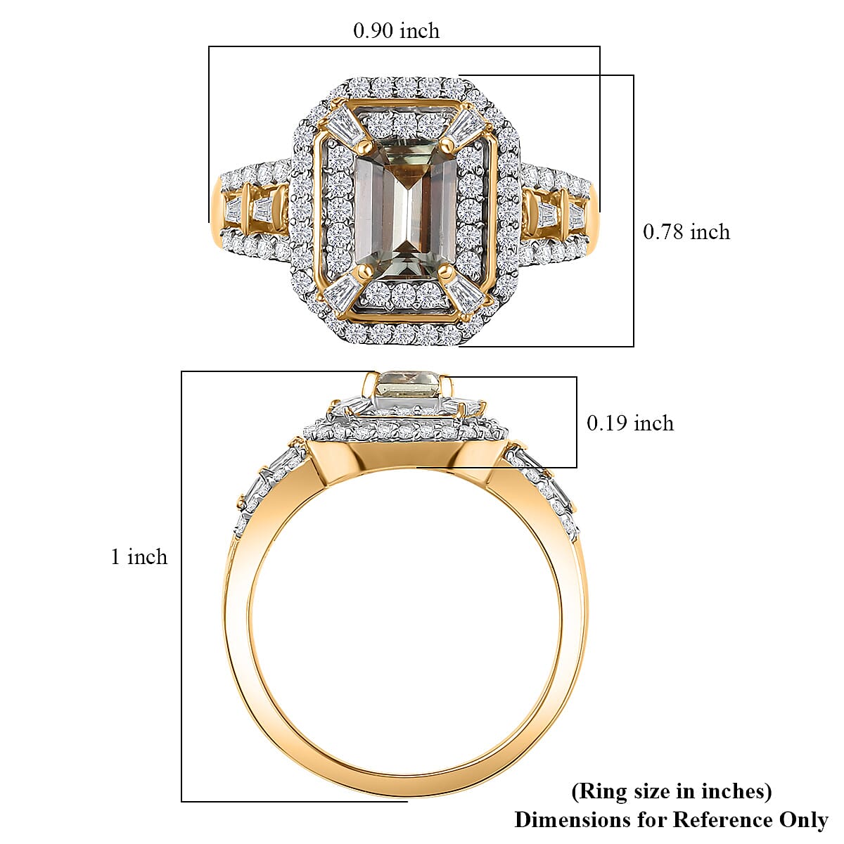 D'Joy AAA Asscher Cut Turkizite and Moissanite 1.80 ctw Ethereal Echo Ring in 18K Vermeil Yellow Gold Over Sterling Silver (Size 9.0) image number 5
