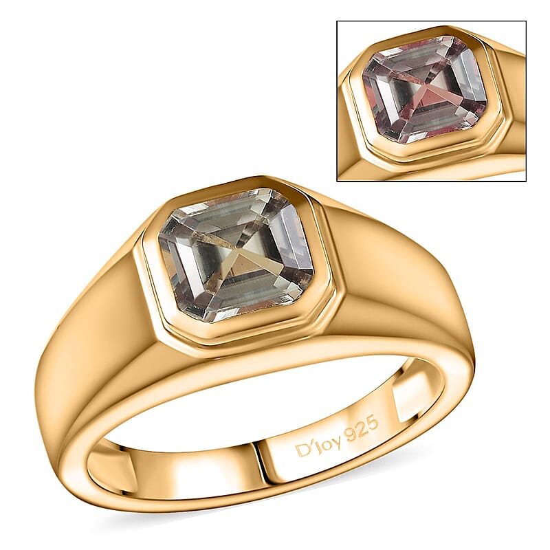 D'Joy Asscher Cut AAA Turkizite 2.00 ctw Men's Ring in 18K Vermeil Yellow Gold Over Sterling Silver (Size 10.0) 