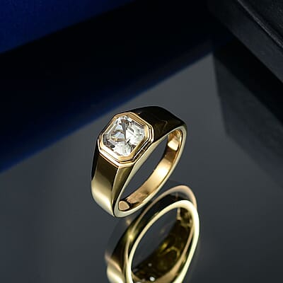 D'Joy Asscher Cut AAA Turkizite 2.00 ctw Men's Ring in 18K Vermeil Yellow Gold Over Sterling Silver (Size 10.0) 