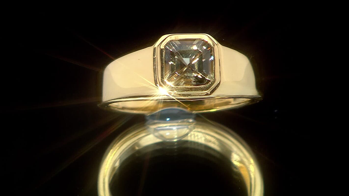 D’Joy Asscher Cut AAA Turkizite 2.00 ctw Men's Ring in 18K Vermeil Yellow Gold Over Sterling Silver