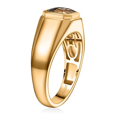 D'Joy Asscher Cut AAA Turkizite 2.00 ctw Men's Ring in 18K Vermeil Yellow Gold Over Sterling Silver (Size 10.0) 