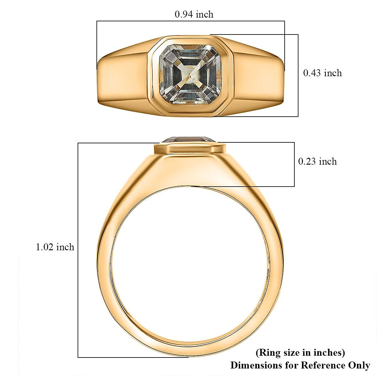 D'Joy Asscher Cut AAA Turkizite 2.00 ctw Men's Ring in 18K Vermeil Yellow Gold Over Sterling Silver (Size 10.0) 