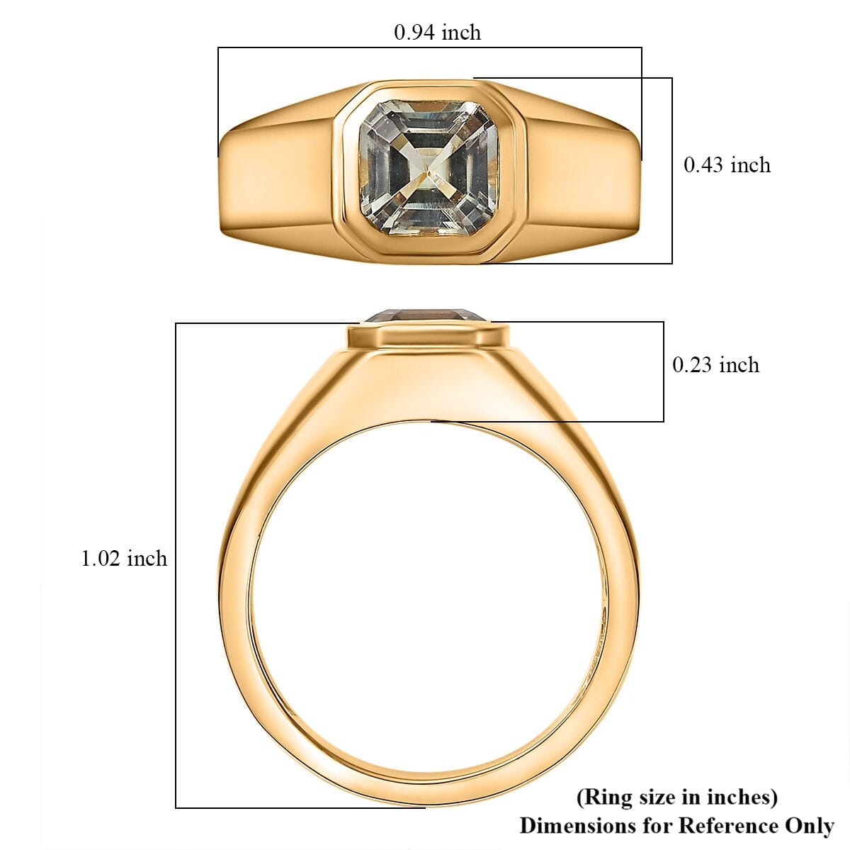 D’Joy Asscher Cut AAA Turkizite 2.00 ctw Men's Ring in 18K Vermeil Yellow Gold Over Sterling Silver (Size 10.0)  image number 5