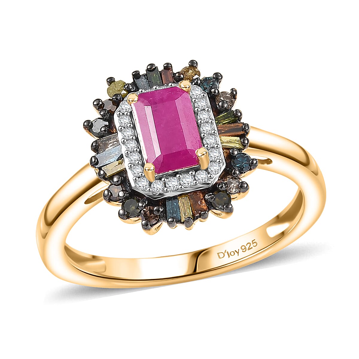 D'Joy Premium Royal Ruby and Multi Diamond 1.20 ctw Ring in 18K Vermeil Yellow Gold Over Sterling Silver (Size 10.0) image number 0