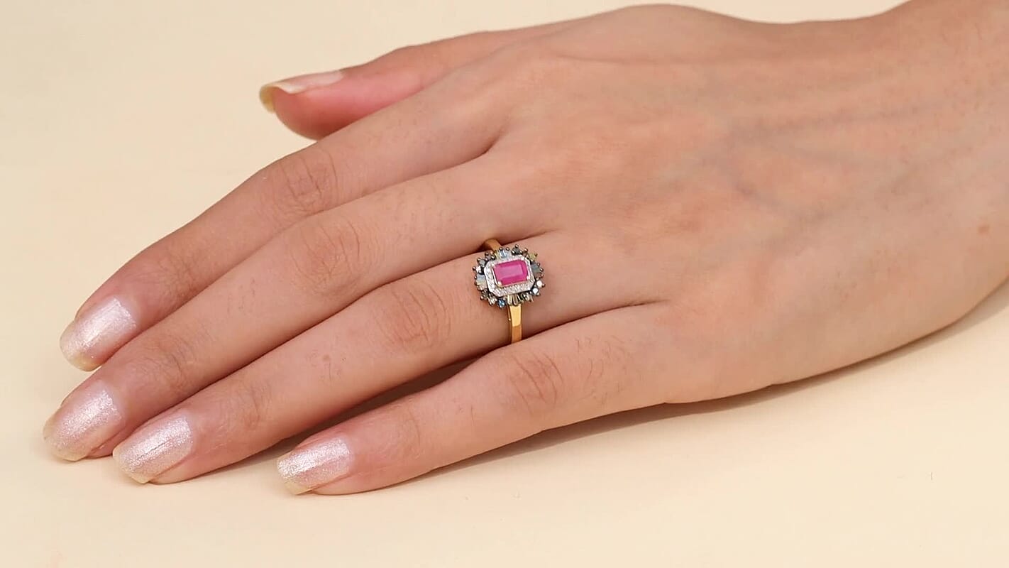 D'Joy Premium Royal Ruby and Multi Diamond 1.20 ctw Ring in 18K Vermeil Yellow Gold Over Sterling Silver (Size 10.0)
