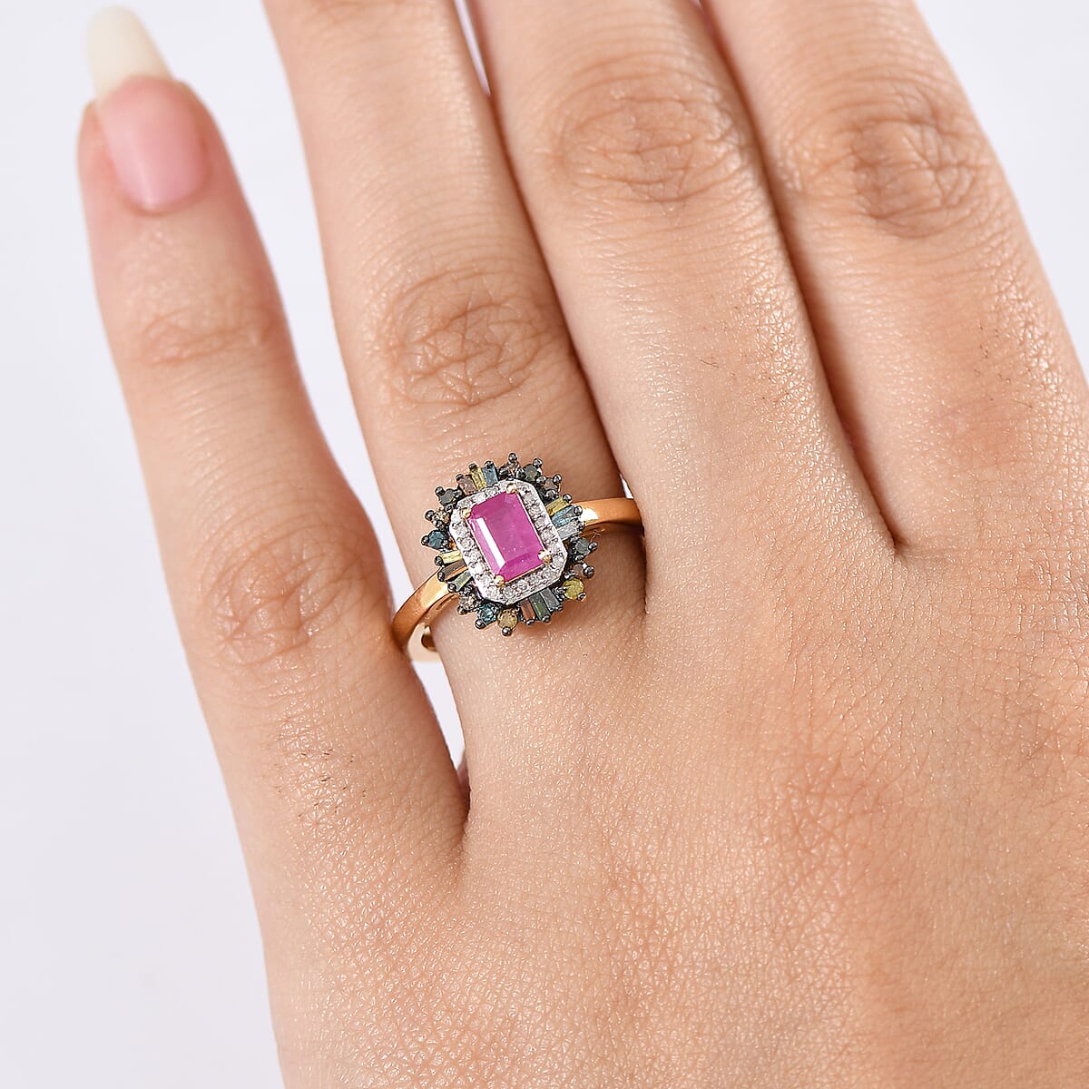 D'Joy Premium Royal Ruby and Multi Diamond 1.20 ctw Ring in 18K Vermeil Yellow Gold Over Sterling Silver (Size 10.0) image number 2