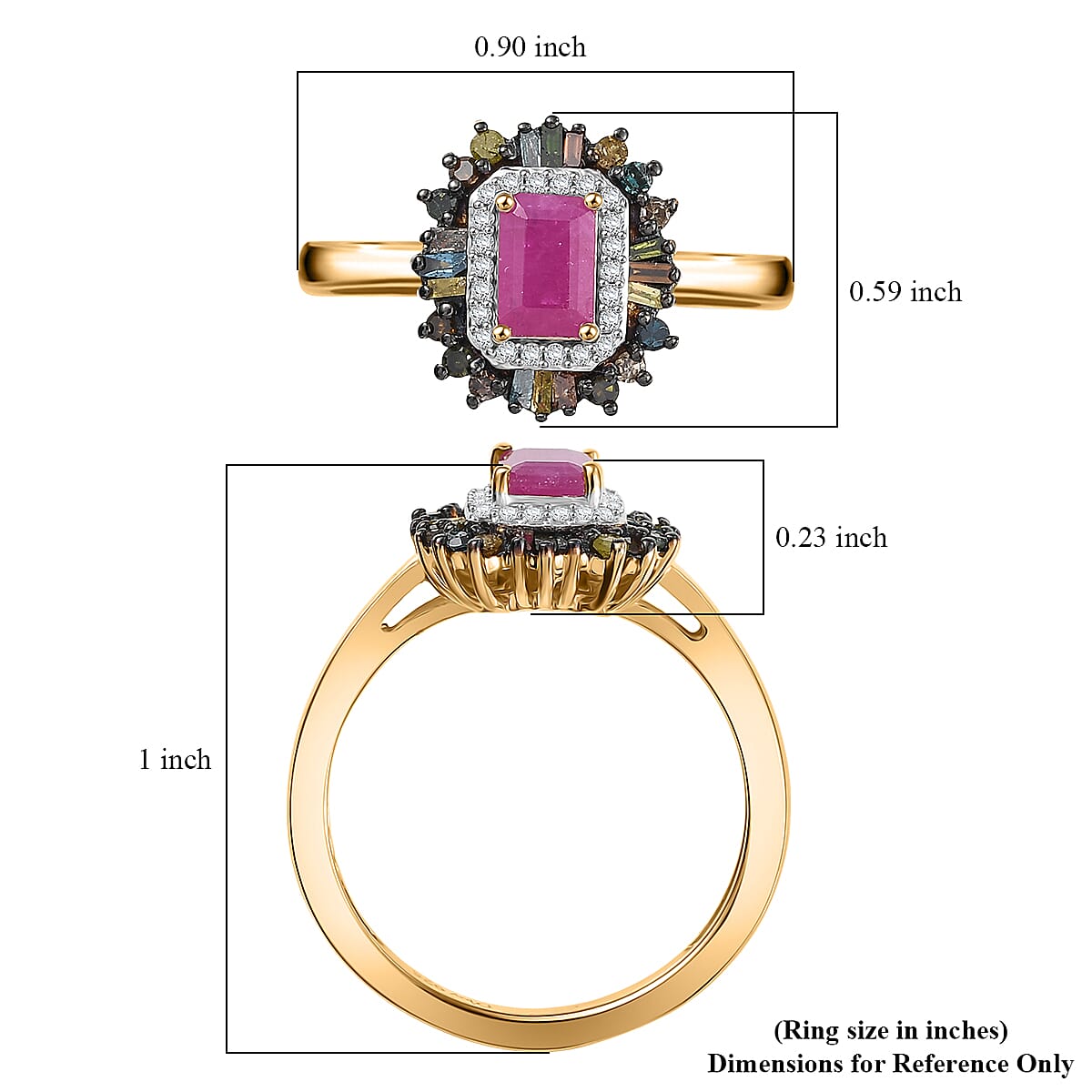 D'Joy Premium Royal Ruby and Multi Diamond 1.20 ctw Ring in 18K Vermeil Yellow Gold Over Sterling Silver (Size 10.0) image number 5