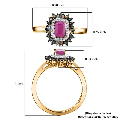 D'Joy Premium Royal Ruby and Multi Diamond 1.20 ctw Firecracker Ring in 18K Vermeil Yellow Gold Over Sterling Silver (Size 10.0)