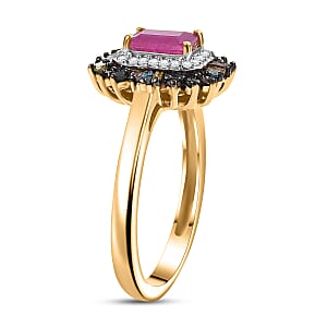 D'Joy Premium Royal Ruby and Multi Diamond 1.20 ctw Firecracker Ring in 18K Vermeil Yellow Gold Over Sterling Silver (Size 6.0)