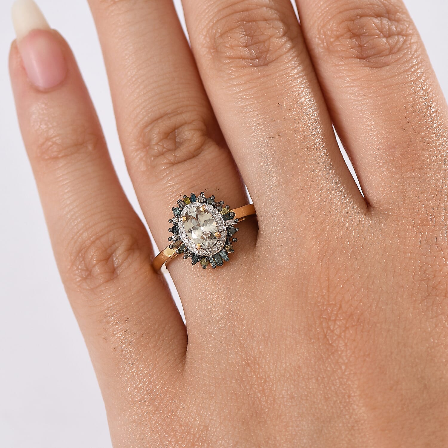 D'Joy Premium Turkizite and Multi Diamond 1.30 ctw Firecracker Ring in 18K Vermeil Yellow Gold Over Sterling Silver (Size 10.0)