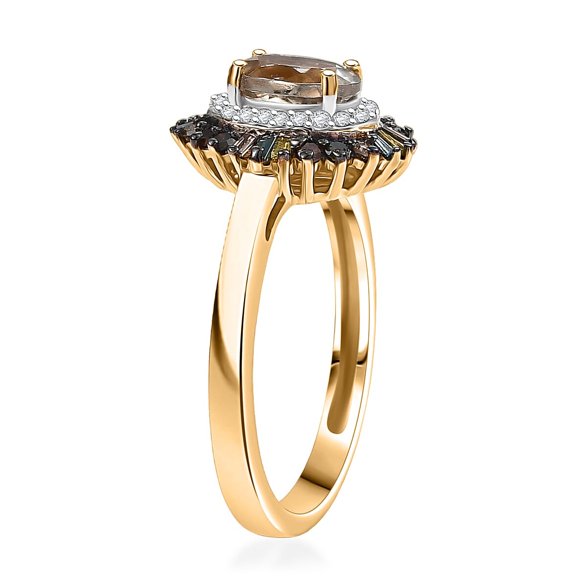 D'Joy Premium Turkizite and Multi Diamond 1.30 ctw Firecracker Ring in 18K Vermeil Yellow Gold Over Sterling Silver (Size 10.0)