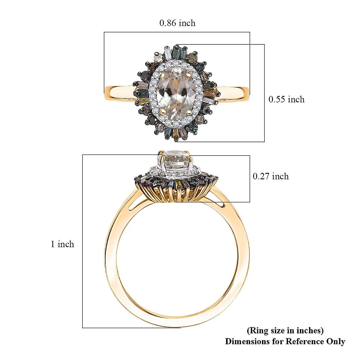 D'Joy Premium Turkizite and Multi Diamond 1.30 ctw Firecracker Ring in 18K Vermeil Yellow Gold Over Sterling Silver (Size 10.0)