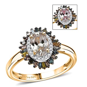 D'Joy Premium Turkizite and Multi Diamond 1.30 ctw Firecracker Ring in 18K Vermeil Yellow Gold Over Sterling Silver (Size 6.0)