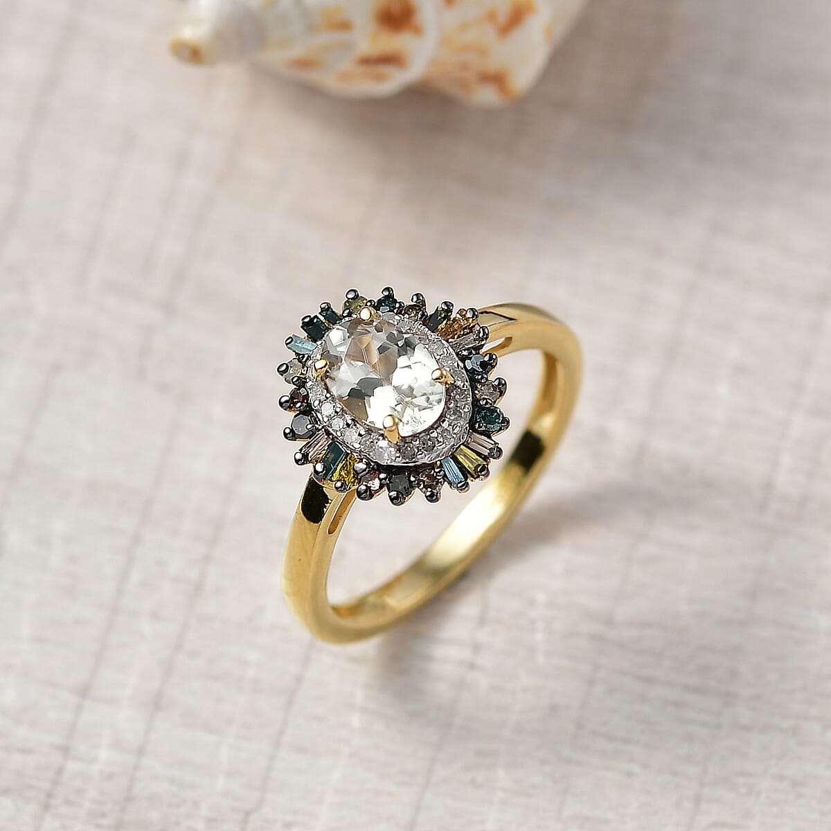 D'Joy Premium Turkizite and Multi Diamond 1.30 ctw Firecracker Ring in 18K Vermeil Yellow Gold Over Sterling Silver (Size 7.0) image number 1