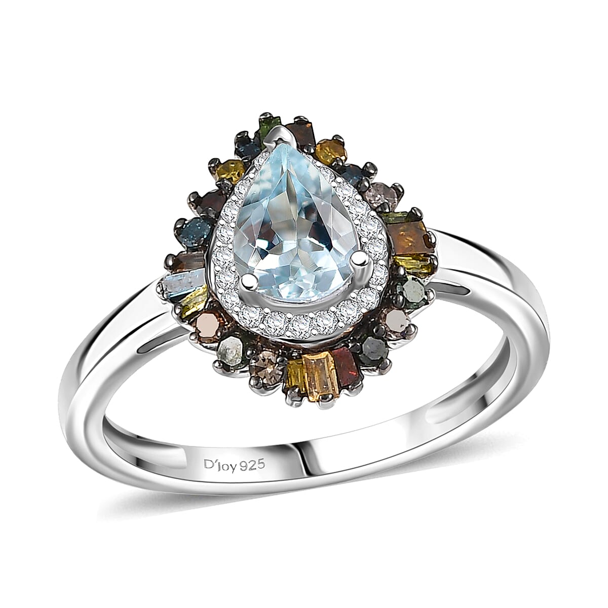 D'Joy Santa Maria Aquamarine and Multi Diamond 1.00 ctw Ring in Rhodium Over Sterling Silver (Size 5.0) image number 0