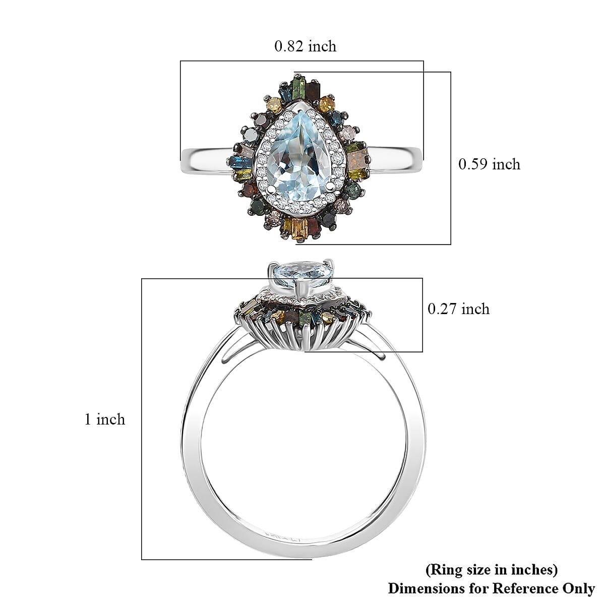 D'Joy Santa Maria Aquamarine and Multi Diamond 1.00 ctw Ring in Rhodium Over Sterling Silver (Size 5.0) image number 5