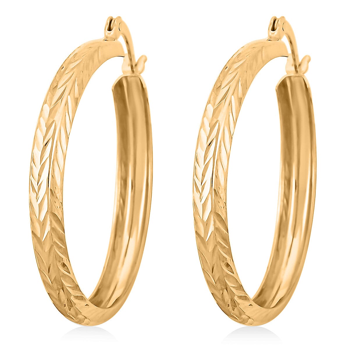 14K Yellow Gold Over Sterling Silver Diamond-cut Hoop Earrings 2.50 Grams image number 3