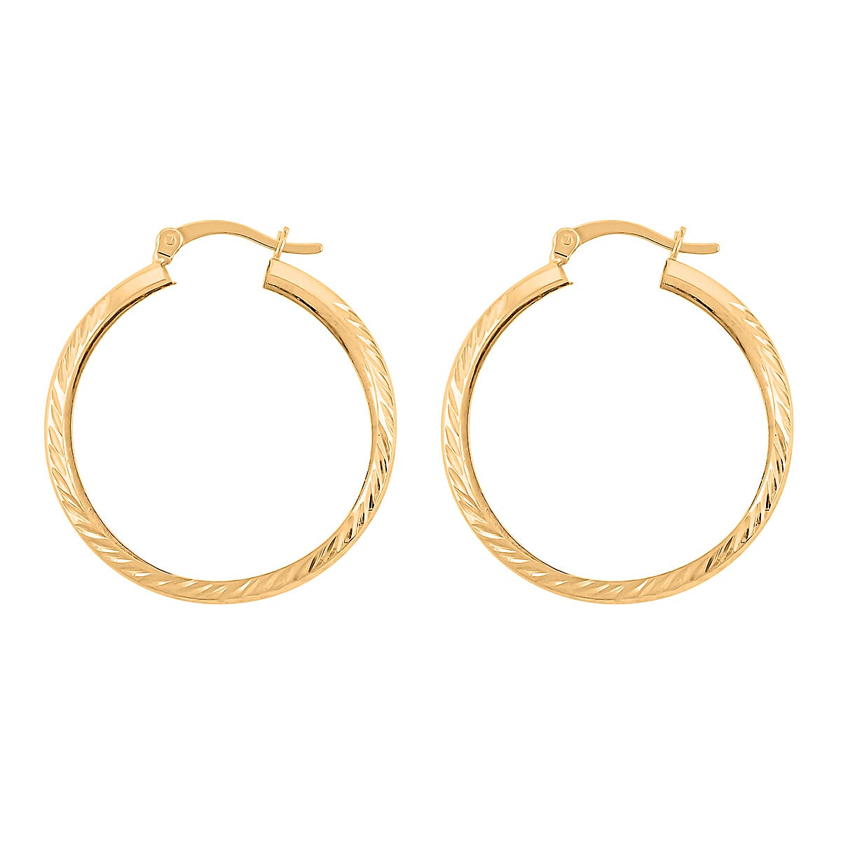 14K Yellow Gold Over Sterling Silver Diamond-cut Hoop Earrings 2.50 Grams image number 4