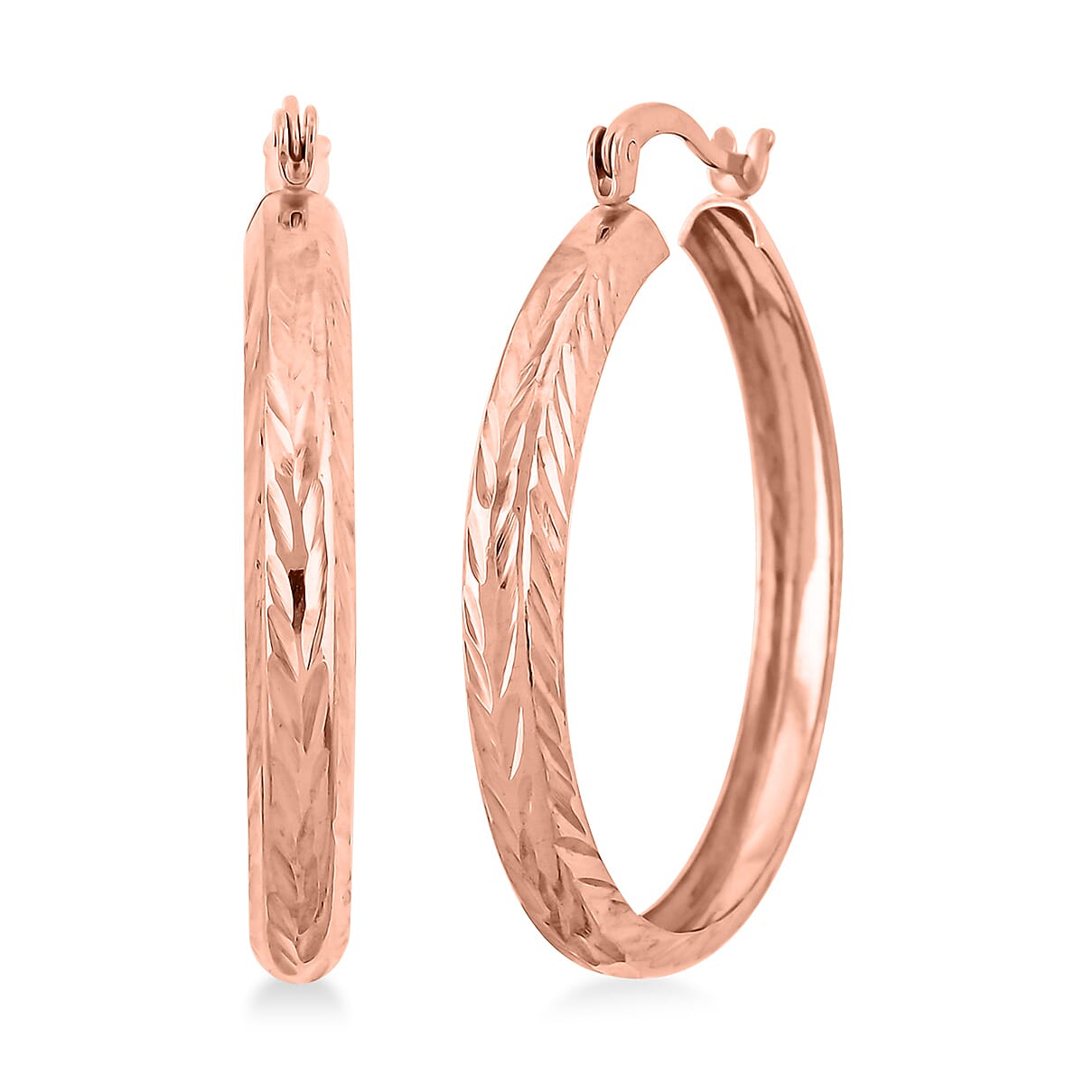 14K Rose Gold Over Sterling Silver Diamond-cut Hoop Earrings 2.50 Grams image number 0