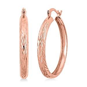 14K Rose Gold Over Sterling Silver Diamond-cut Hoop Earrings 2.50 Grams