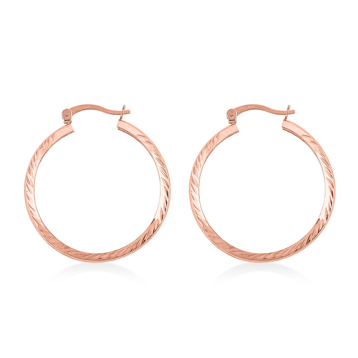 14K Rose Gold Over Sterling Silver Diamond-cut Hoop Earrings 2.50 Grams image number 3