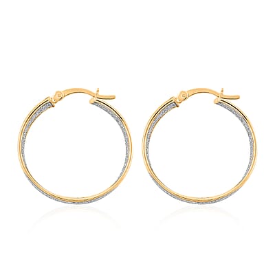 14K Yellow Gold Over Sterling Silver Diamond Cut Hoop Earrings 4 Grams