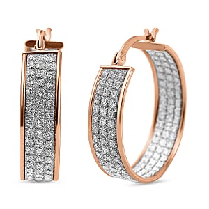 14K Rose Gold Over Sterling Silver Diamond Cut Hoop Earrings 4 Grams