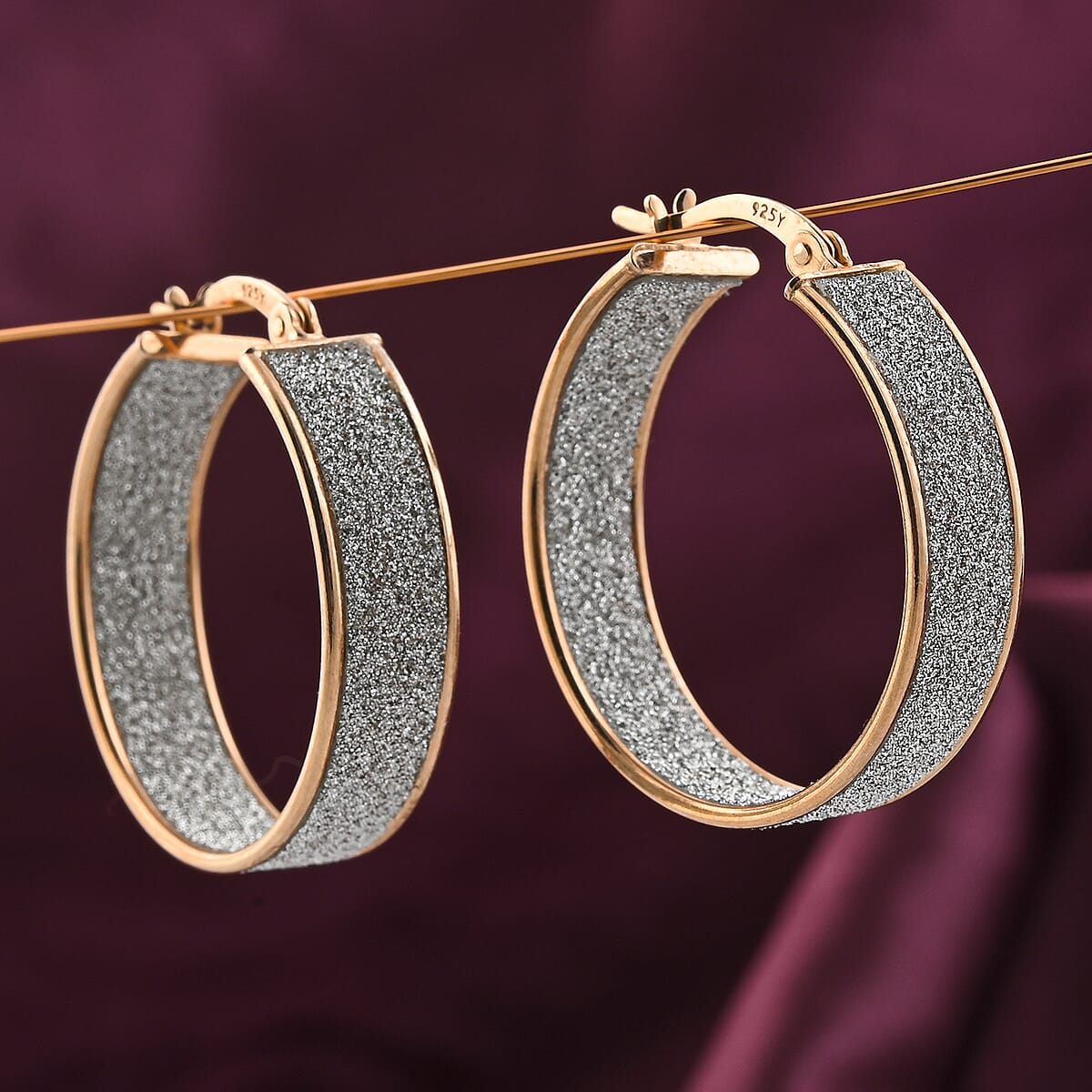 14K Rose Gold Over Sterling Silver Diamond Cut Hoop Earrings 4 Grams image number 1