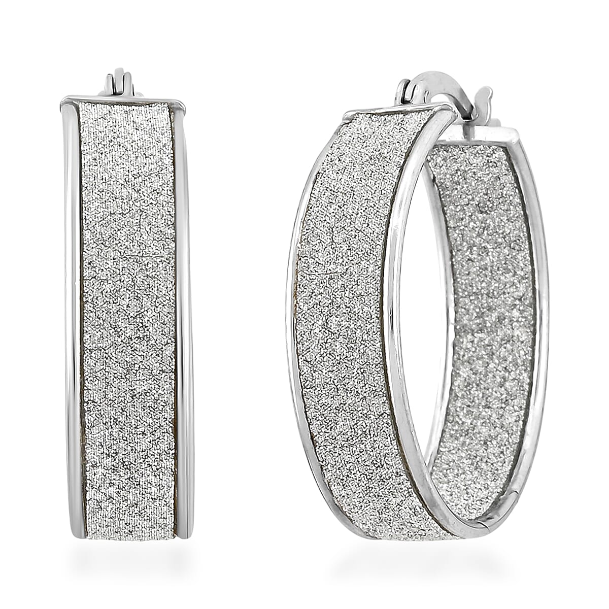 Rhodium Over Sterling Silver Diamond-cut Hoop Earrings 4 Grams image number 0