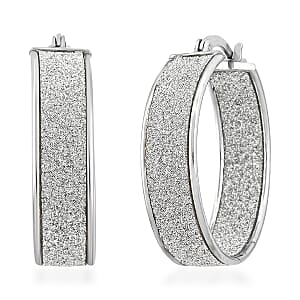 Rhodium Over Sterling Silver Diamond-cut Hoop Earrings 4 Grams