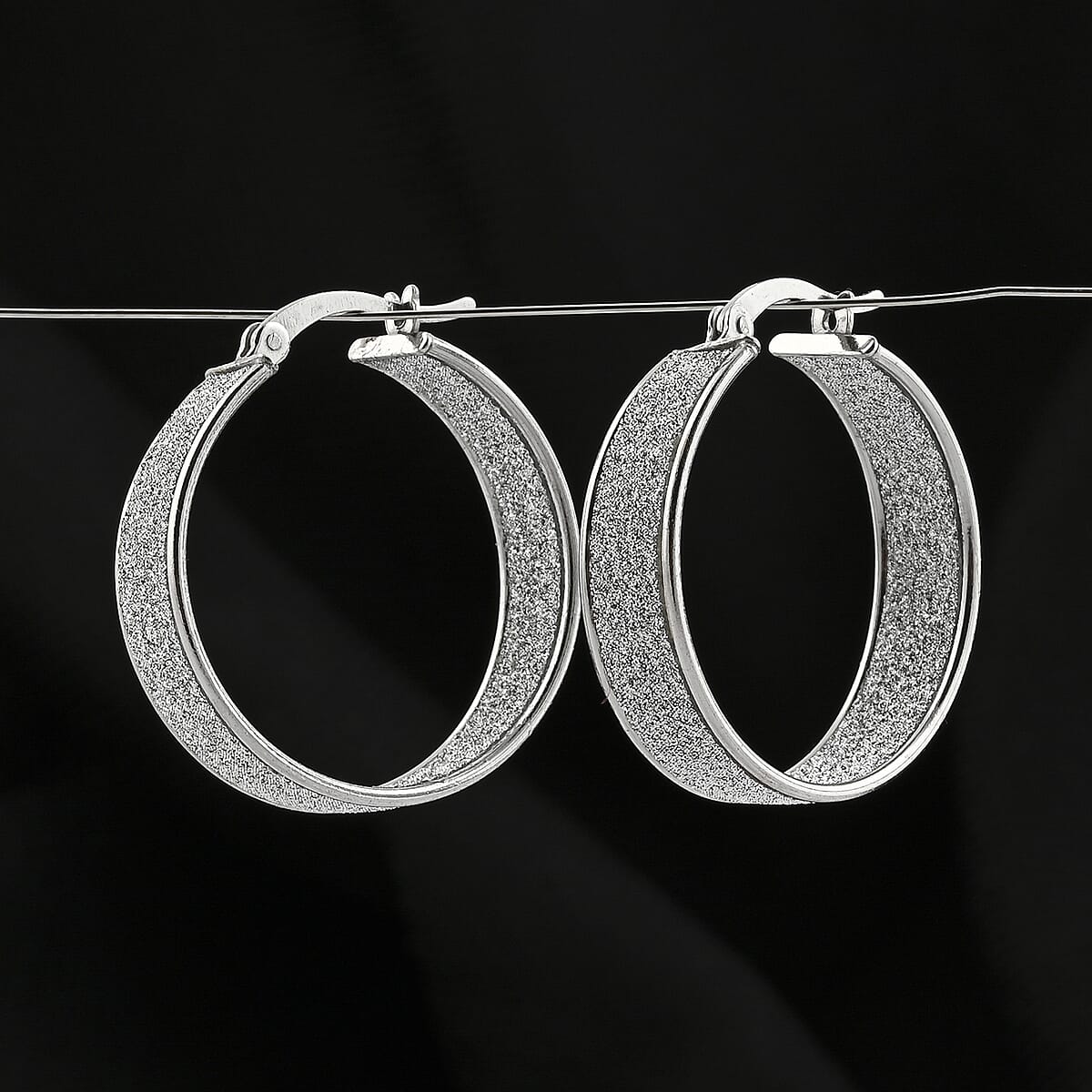 Rhodium Over Sterling Silver Diamond-cut Hoop Earrings 4 Grams image number 1