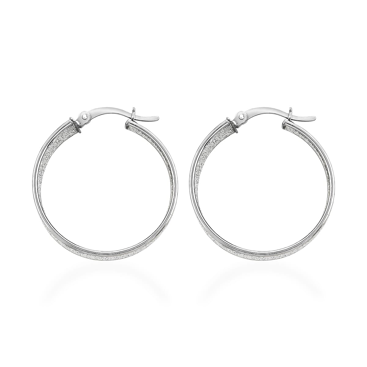 Rhodium Over Sterling Silver Diamond-cut Hoop Earrings 4 Grams image number 3