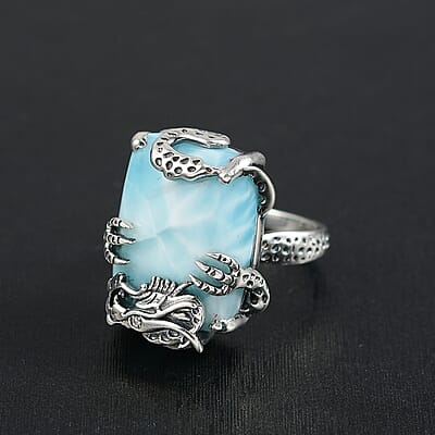 D'Joy Artisan Crafted Larimar and Diamond 22.50 ctw Dragon of Atlantis Ring in Sterling Silver (Size 10.0)