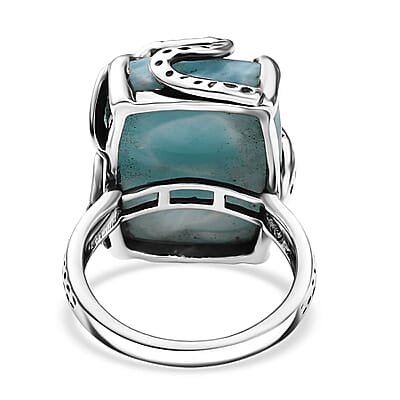 D'Joy Artisan Crafted Larimar and Diamond 22.50 ctw Dragon of Atlantis Ring in Sterling Silver (Size 10.0)