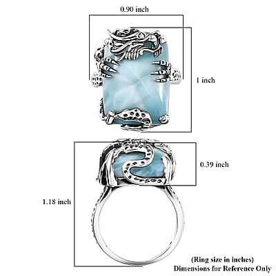 D'Joy Artisan Crafted Larimar and Diamond 22.50 ctw Dragon of Atlantis Ring in Sterling Silver (Size 10.0)