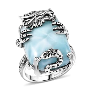 D’Joy Artisan Crafted Larimar and Diamond 22.50 ctw Dragon of Atlantis Ring in Sterling Silver (Size 7.0)