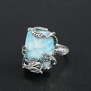 D'Joy Artisan Crafted Larimar and Diamond 22.50 ctw Dragon of Atlantis Ring in Sterling Silver (Size 7.0)
