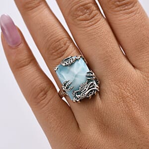 D'Joy Artisan Crafted Larimar and Diamond 22.50 ctw Dragon of Atlantis Ring in Sterling Silver (Size 7.0)