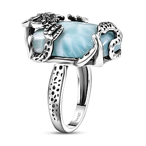 D'Joy Artisan Crafted Larimar and Diamond 22.50 ctw Dragon of Atlantis Ring in Sterling Silver (Size 7.0)