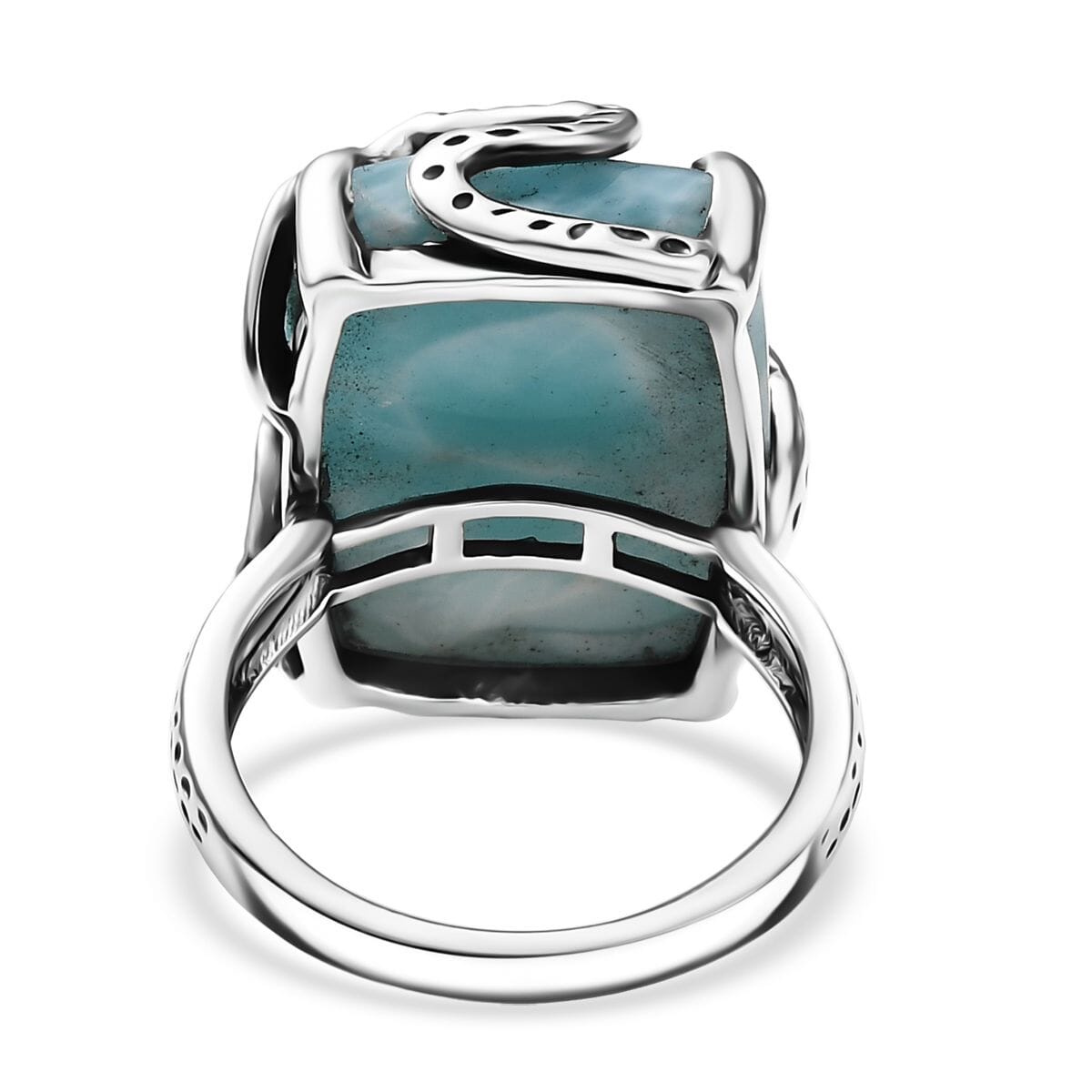 D’Joy Artisan Crafted Larimar and Diamond 22.50 ctw Dragon of Atlantis Ring in Sterling Silver (Size 7.0) image number 4